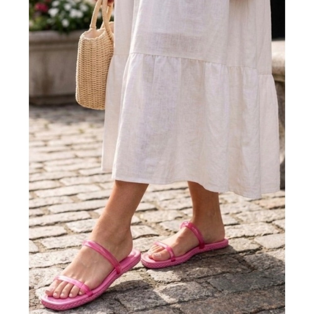 BP Viola Pink Jelly‎ Slide Sandals Double Strap Square Toe Flats Size 12M